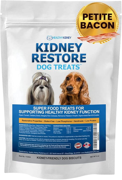 Kidney Restore Bacon Treats 8oz for Petite Dogs. Low Protein for Kidney Support. Renal Treats for Dogs on a Kidney Friendly Diet