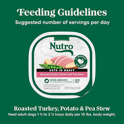 Nutro Adult Wet Dog Food, Natural Grain Free Dog Food Wet Cuts in Gravy Roasted Turkey, Potato & Pea Stew Recipe, 3.5 oz. Trays (Pack of 24)