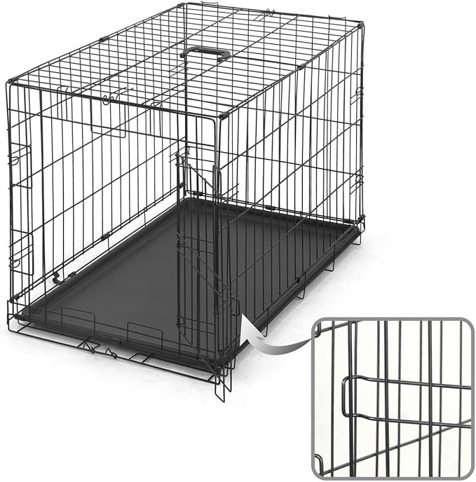CAPHAUS Foldable Dog Crate Wire Metal Dog Kennel w/Divider Panel, Leak-Proof Pan & Protecting Feet, Single & Double Door, Small, Medium & Large Dog Crate Indoor Wire Dog Cage, 30” w/Easy-Flick Lock