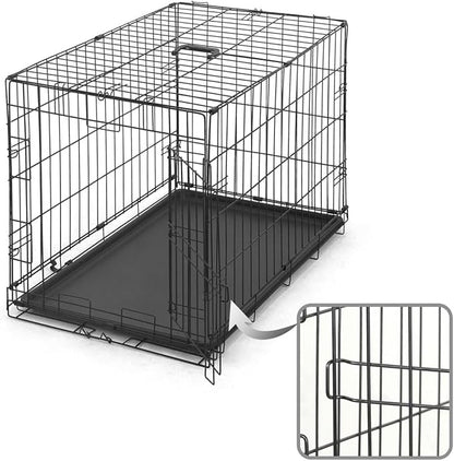 CAPHAUS Foldable Dog Crate Wire Metal Dog Kennel w/Divider Panel, Leak-Proof Pan & Protecting Feet, Single & Double Door, Small, Medium & Large Dog Crate Indoor Wire Dog Cage, 30” w/Easy-Flick Lock