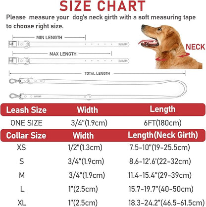 ZALER Dog Collar and Leash Set, Waterproof Adjustable Odor Proof Pet Collars Leashes Easy to Clean, 6FT Dog Leash with 2 Hooks for Large, Medium Small Dogs (S, Red)