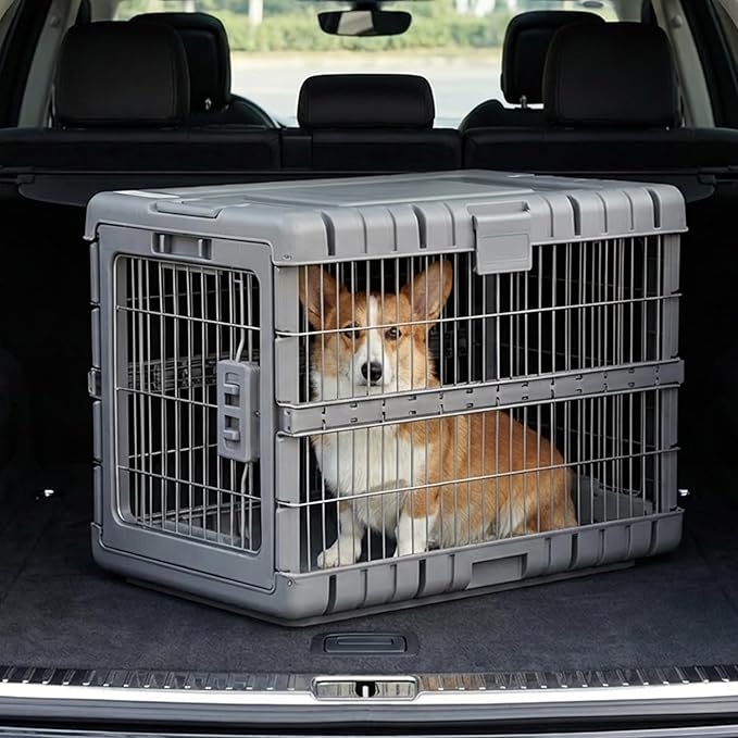 ZOMISIA Collapsible Dog Crate for Dogs - 28" L Heavy Duty Dog Kennel No Tools Required with 4 Sides Steel Foldable Cage for Dogs Indoor Furniture, Portable Carrier with 2 Smooth Wheels, Gunmetal