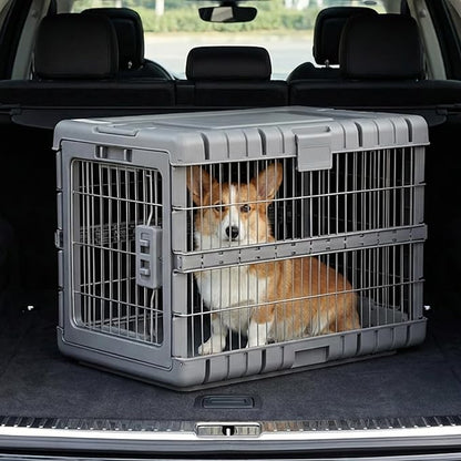 ZOMISIA Collapsible Dog Crate for Dogs - 28" L Heavy Duty Dog Kennel No Tools Required with 4 Sides Steel Foldable Cage for Dogs Indoor Furniture, Portable Carrier with 2 Smooth Wheels, Gunmetal