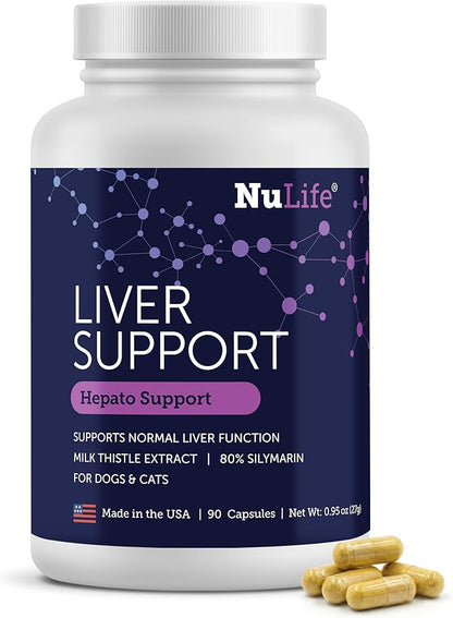 NuLife Hepato Support - Liver Support for Dogs and Cats with Silymarin - Contains Milk Thistle for Dogs & Cats and Vitamin B Complex (B1, B2, B6, B12) - Promotes Canine & Feline Hepatic Health - 90ct