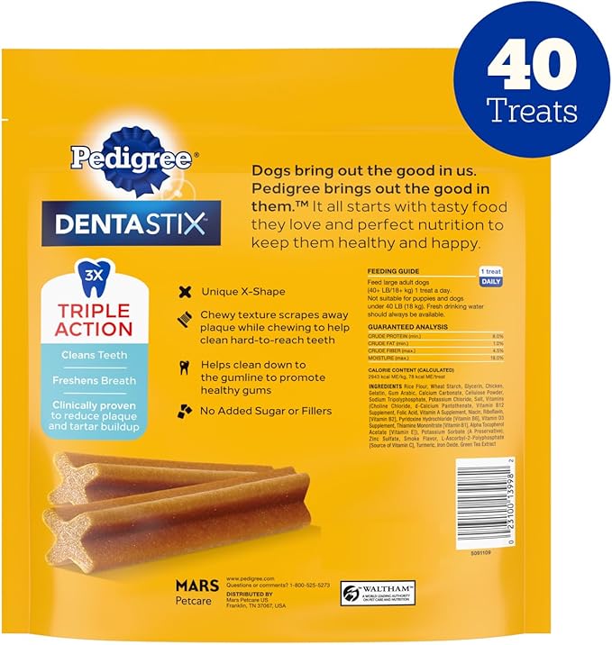 Pedigree Dentastix Large Dog Treats, Original Flavor with Real Chicken, 2.08 lb. Bag (40 Treats Total)