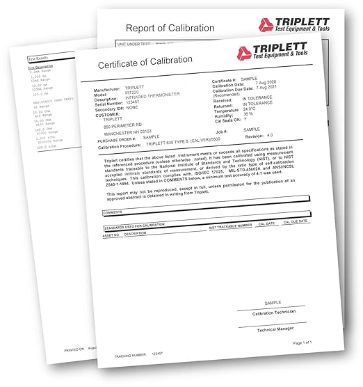 Triplett IRT220 Non-Contact 12:1 Infrared Thermometer with Certificate of Calibration to NIST, -4 to 932°F (-20 to 500°C)