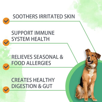 Dog Allergy Chews 120 Count - Salmon Flavor Allergy & Itch Relief with Quercetin, 300M Probiotics | Immune Support for Itchy Skin, Hot Spots & Seasonal Allergies