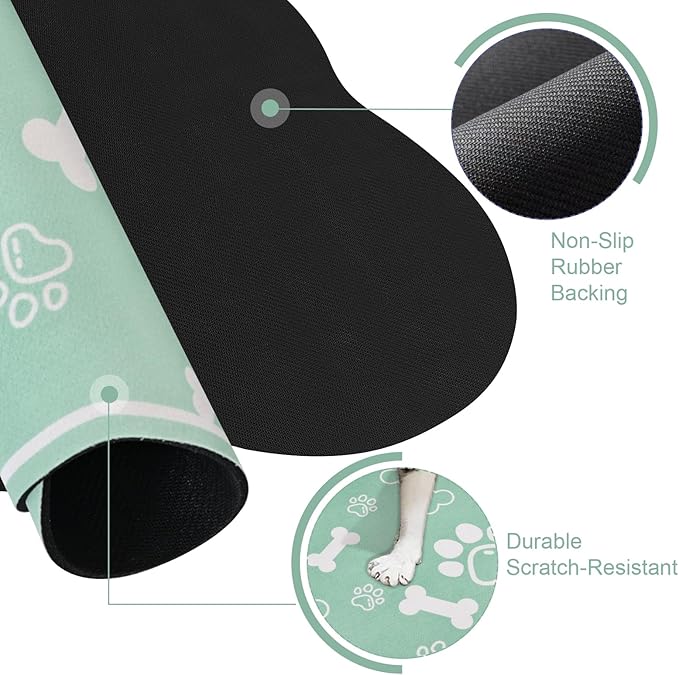 Dog Cat Mat for Food and Water,Rapid Absorbent Pet Feeding Mat, Bone Shaped Dog Placemat Bowl Mat with Rubber Backing,No Stains Pet Food Mats Indoor, Pet Accessories Supplies,Green 16"×24"