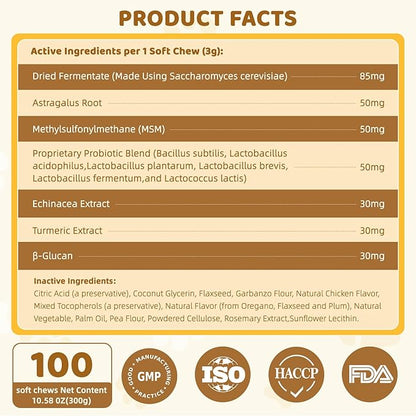 Dog Allergy Relief Chews - Dogs Chew for Itching Relief and Skin Allergy- Soft Probiotics Chew for Dogs Digestive Health Gut Health & Immune System-Skin and Coat Health-100ct
