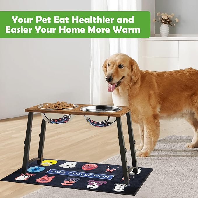 Elevated Dog Bowls for Large Extra Large Dogs with Mat, 4 Height Adjustable, 2 Stainless Steel Dog Bowls 3000ml,101oz