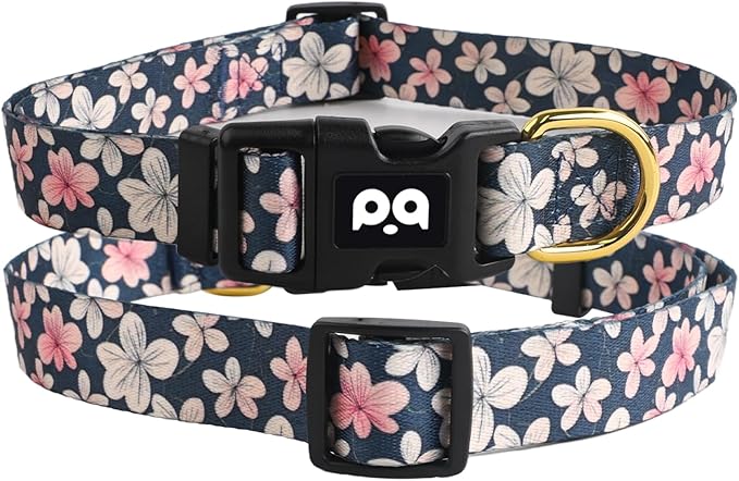 QQPETS Adjustable Soft Dog Collar: Print Flower Pink Multicolor Cute Patterns for XS Small Medium Large Pet Girl Boy Puppy Walking Running Training