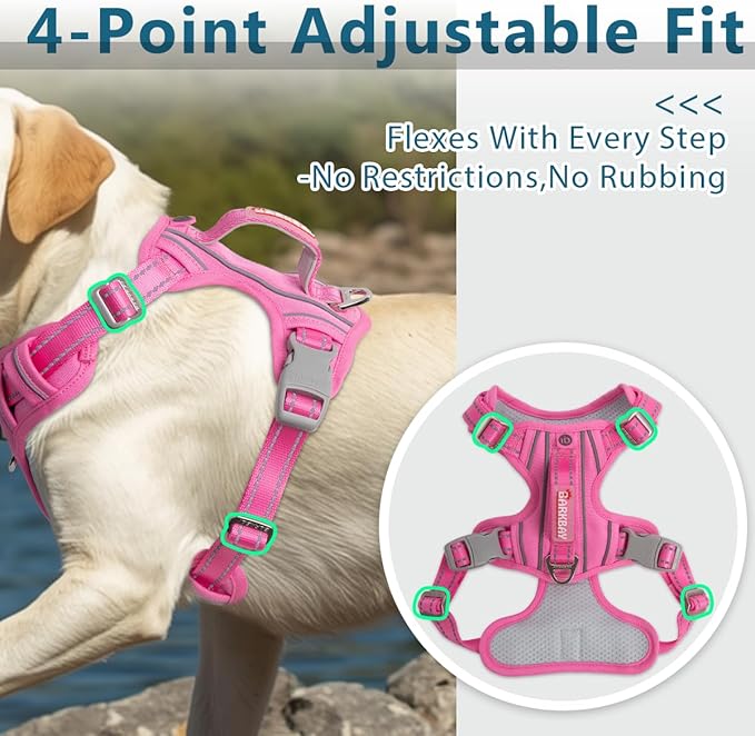 BARKBAY Dog Harness No Pull Oxford with ID Tag Pocket - Heavy Duty, Reflective, Easy Control for Large Dogs(Pink Oxford,L)