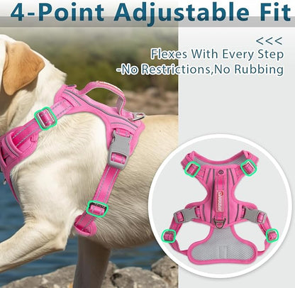 BARKBAY Dog Harness No Pull Oxford with ID Tag Pocket - Heavy Duty, Reflective, Easy Control for Large Dogs(Pink Oxford,L)