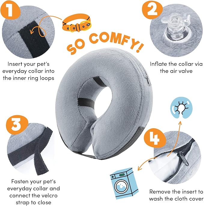 BENCMATE Inflatable Dog Cone Collar Alternative, Soft Dog Cone for Small Medium Large Dogs and Cats, Neck Recovery ECollar Donut Collar After Surgery (X-Large, Grey)