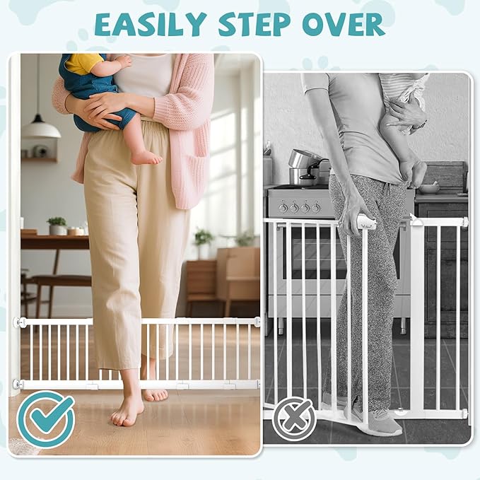 Metal Dog Gate for Small Dogs, 17"- 44" Adjustable Extra Wide Gate to Step Over, 10'' Tall Short Dog Pet Gate with 4 Extension Kits, Pressure Mounted Indoor Outdoor Pet Gate for Doorways & Stairs
