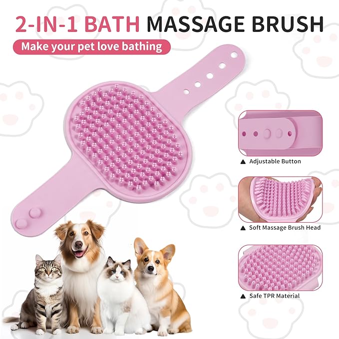 Dog Bath Supplies, Bath Grooming Kit with Storage Bag - Self Cleaning Slicker Brush, Shampoo Brush & Scrubber, Dog Grooming Gloves for Short & Long Haired Dogs & Cats (6 PCS)