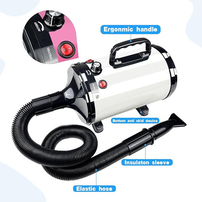 High Velocity Professional Dog Grooming Dryer,Adjustable Temperature and Speed Hair Dryer for Pets with 4 Nozzles