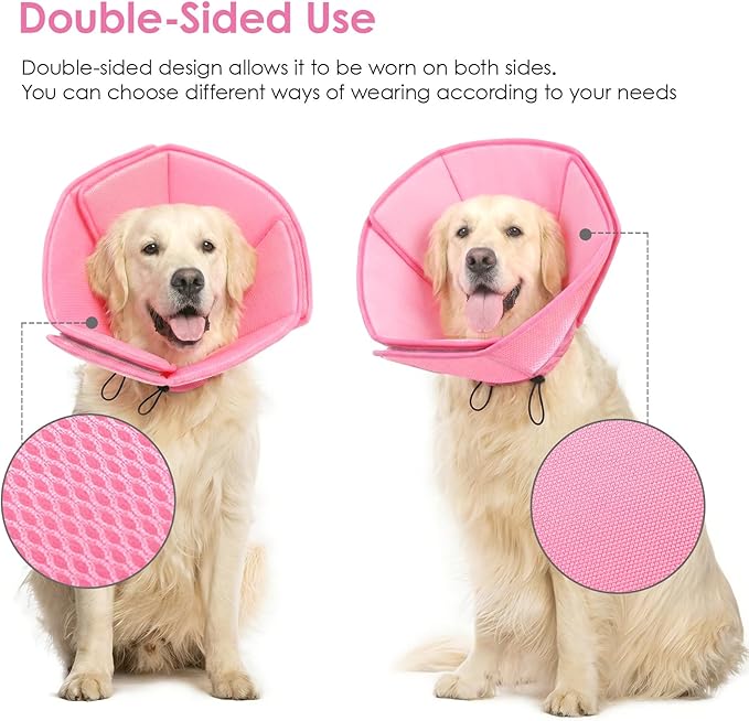 AOFITEE Dog Cone Collar, Adjustable Dog Cone for Dogs to Stop Licking, Breathable Elizabethan Collar for Small Medium Large Dogs Cats, Soft E-Collar Wound Healing After Surgery(Pink,Small)
