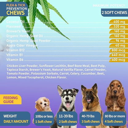 Flea and Tick Prevention for Dogs Chewables, 180 Chews Natural Chews Supplement for Dogs, Oral Dog Flea and Tick Treatment for All Breeds and Ages (180 Chews, Chicken)