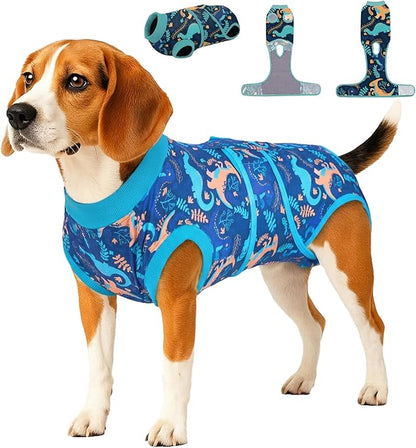 PetWarm Neutering Recovery Suit for Male Dogs, Pet Coat's Inner Clothes, Dog Cone Alternative After Surgery Suit for Dogs Female Male Dog Onesie for Spay Neuter, Dinosaur Pattern, Green, S