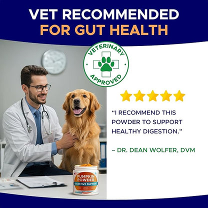 Pumpkin Powder for Dogs - 8oz Powdered Supplement High Fiber for Dogs Stool Softener - Treat Diarrhea, Constipation, Upset Stomach, Food Sensitivity - Improve Digestion - PET_Supplies