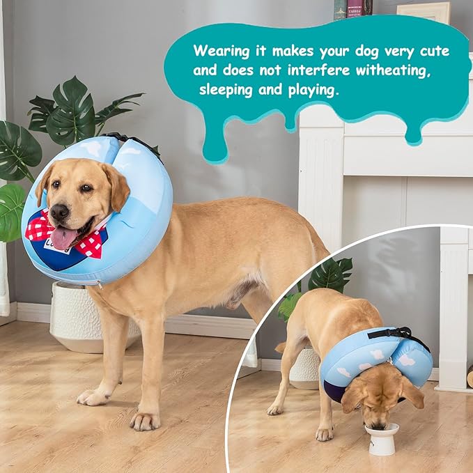 Inflatable Dog Cone Collar,Waterproof Soft Dog Donut Cone for Large Medium Small Dogs Cats, Recovery Pet E-Collar Alternatives After Surgery (Tie Red, Medium)