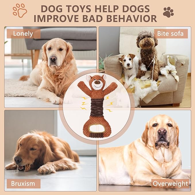 Letsmeet Squeaky Dog Toys - Plush Tug of War with Crinkle Paper, Interactive Pull Toy for Puppies to Large Dogs