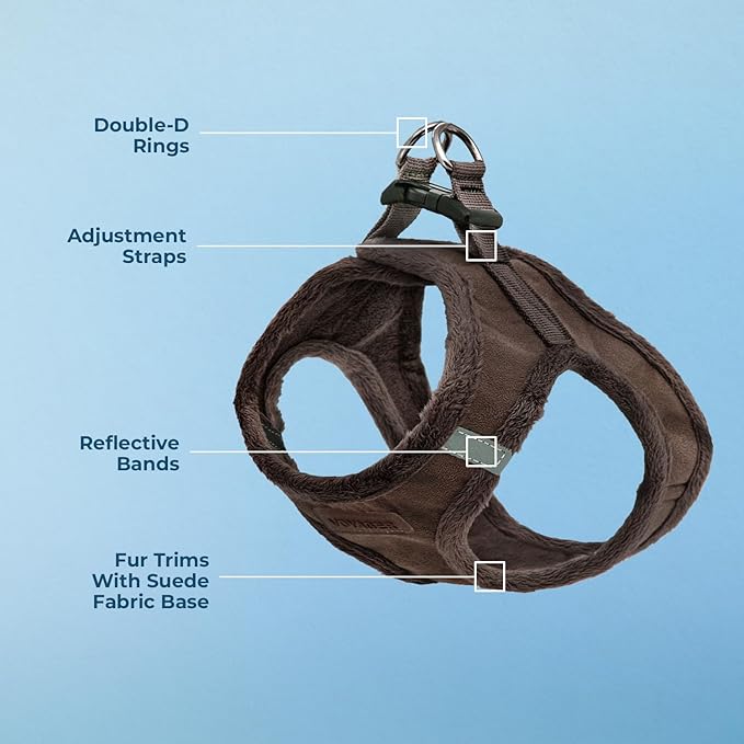 Best Pet Supplies - All Weather Plush, Reflective, No Pull Harness for Small, Medium Dogs, Cats - Secure with Hook & Loop Fastener, Buckle, Double D-Rings - Chocolate Suede, S