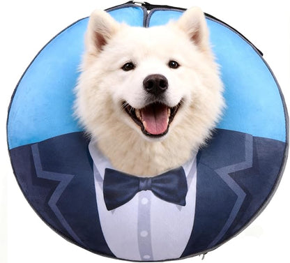 EXPAWLORER X-Large Widen Soft Dog Cone Collar - Inflatable Dog Neck Donut Collar Alternative After Surgery to Stop Licking,Adjustable Protective Recovery E Collar(Blue Suit)