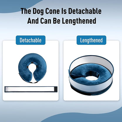 Inflatable Dog Cone, Soft Dog Cone Collar After Surgery for Alternative with Enhanced Anti-Licking Guard Shield Adjustable Detachable Cone Collar, Elizabethan Collar (XL, Blue)
