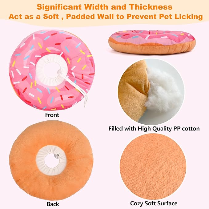 Cat Cone Collar Soft, Comfortable Cat Donut Collar After Surgery, Adjustable Elizabethan Recovery Collars & Cones to Stop Licking, Lightweight Neck Collar Soft Cone for Cats Kitten (Pink, Medium)