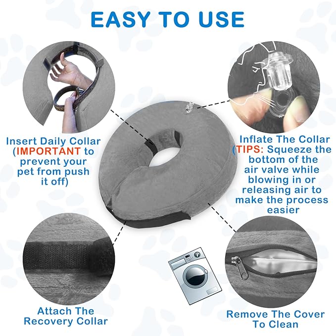 Inflatable Dog Cone (M Size), Medium Size Dog Cone Alternative, Soft Blow-up Protective Recovery Collar, Comfy Elizabethan Collar After Surgery for Cat to Prevent Licking, Grey