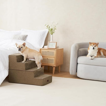 EHEYCIGA Dog Stairs for Bed 20" H, 4-Step Extra Wide Dog Steps for High Bed, Pet Steps for Small Dogs and Cats, Non-Slip Balanced Pet Ramp Indoor, Camel