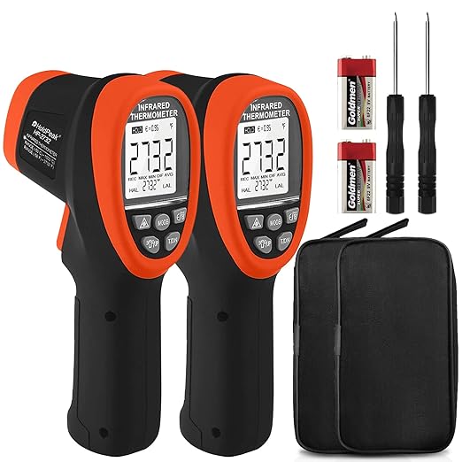 Infrared Thermometer(2PCS), HOLDPEAK HVAC Laser Temperature Gun -58℉~2732℉(-50℃~1500℃), D:S=30:1 Non-Contact Professional IR Pyrometer HP-2732, Backlit, for Casting Metallurgy (Not for Human), Orange