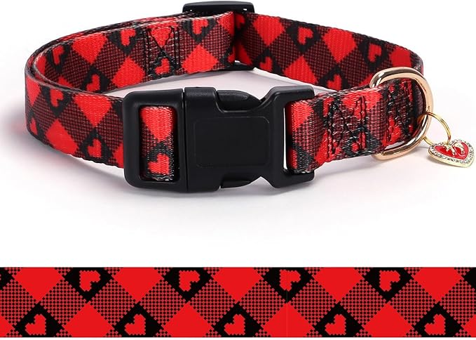 Love Pattern Dog Collar with Buckle Adjustable Safety Nylon Collars for Small Medium Large Dogs, Cute Stylish Girl Boy Christmas Dog Collar(Red Heart,XS)