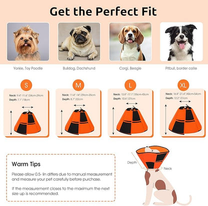 Queenmore Dog Cones for Small Dogs, Soft Cone for Dogs, Dog Cone Collar to Prevent Licking Wounds, Adjustable Comfy Cones for Pets, Adjustable Elizabethan Collar for Cat, Orange S