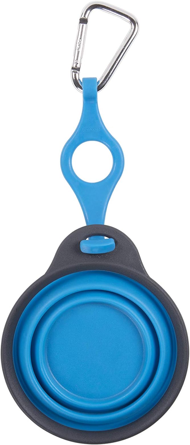 Dexas Pets Collapsible Travel Pet Cup with Bottle Holder and Carabiner, Pro Blue