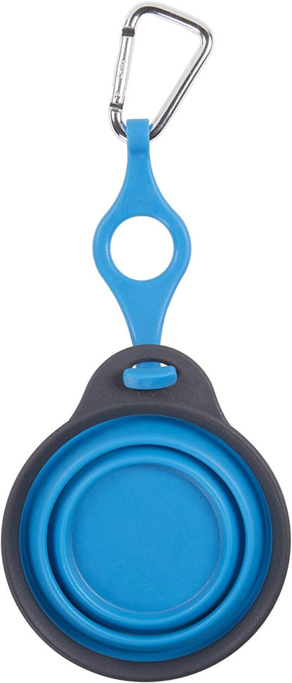 Dexas Pets Collapsible Travel Pet Cup with Bottle Holder and Carabiner, Pro Blue