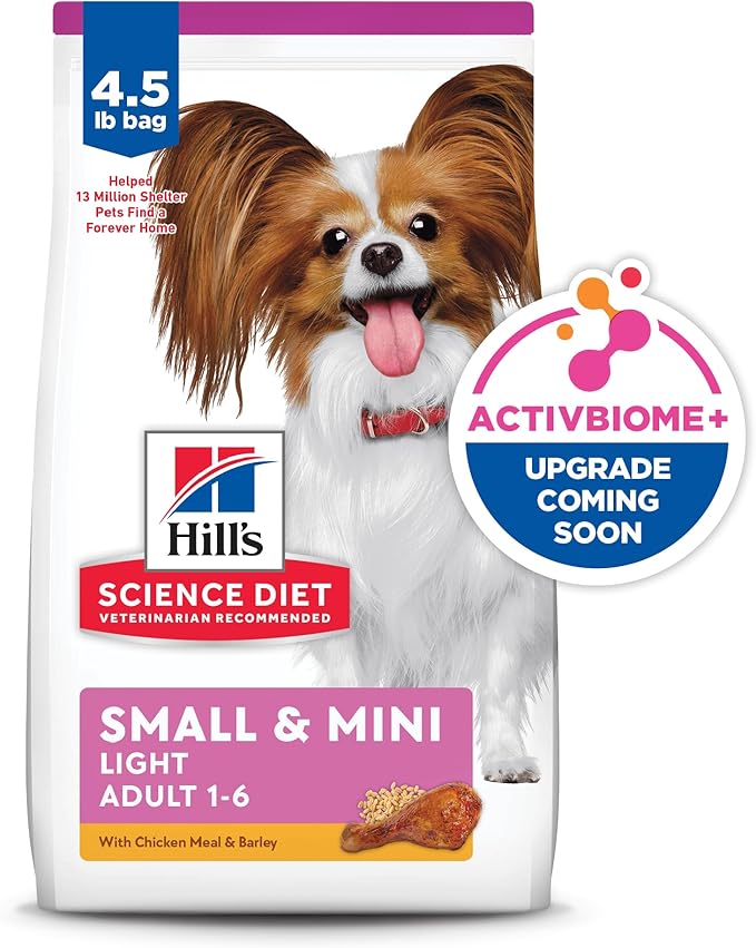 Hill's Science Diet Light, Adult 1-6, Small & Mini Breeds Weight Management Support, Dry Dog Food, Chicken & Barley, 4.5 lb Bag