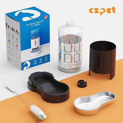 CZPET Dog Water Bowl Dispenser 8L, Wider Mouth & Upgraded Brush for Easy Cleaning Automatic Cat Gravity Refilling Waterer with Removable Stainless Still Bowl, Larger Drinking Area for Multi-Pet Home
