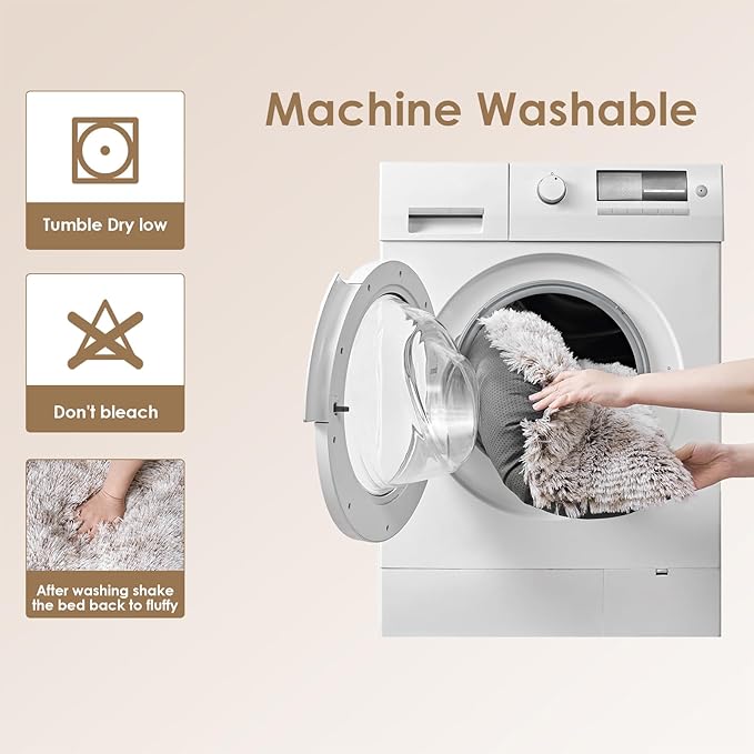 EHEYCIGA Fluffy Dog Crate Bed for Large Dogs, Plush Faux Fur Crate Pad, Calming Anti Anxiety Large Dog Bed, Washable Soft Warm Mat with Non-Slip Bottom, Brown