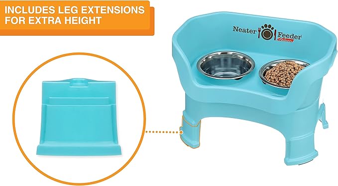 Neater Feeder Deluxe Mess-Proof Elevated Dog Bowls for Medium Dogs (19–40 lbs), 2 Height Adjustable (10” & 12.5”) No-Spill Raised Dog Bowl Stand, Stainless Steel Food Bowl Set, Made in USA, Aquamarine
