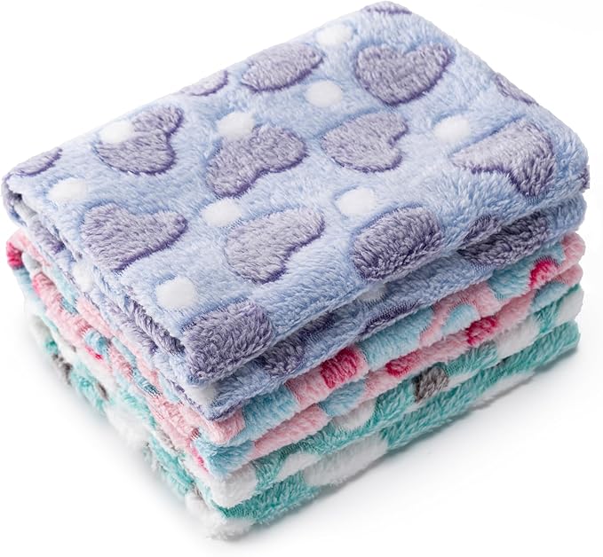 1 Pack 3 Blankets Super Soft Fluffy Premium Fleece Pet Blanket Flannel Paw Printed Throw for Dog Puppy Cat (Medium 30x20'', Purple, Pink, Green)