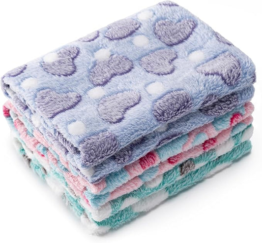 1 Pack 3 Blankets Super Soft Fluffy Premium Fleece Pet Blanket Flannel Paw Printed Throw for Dog Puppy Cat (Large 41x31'', Purple, Pink, Green)