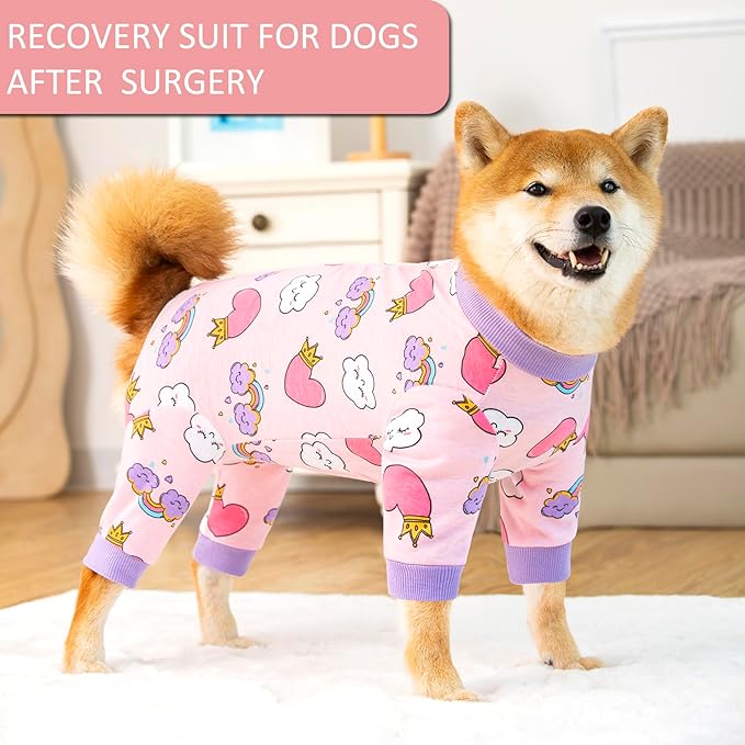 Dog Recovery Suit for Small Medium Large Dogs, Pet Onesie After Surgery Comfort Dog Bodysuit Anti Licking (Medium, Pink Heart)