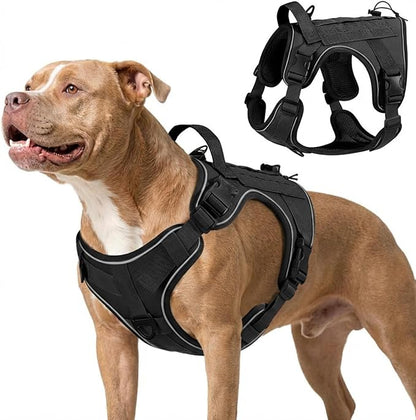 VavoPaw Heavy Duty Tactical Dog Harness for Large Dogs, No Pull Adjustable Pet Harness Reflective Service Training Easy Control Pet Vest Military K9 Working Dog Harnesses, Black, M