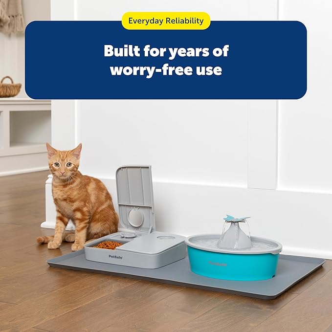 PetSafe Fountain & Feeder Mat - Keeps Floors Clean & Dry - Waterproof Pet Feeder Mat - Non-Slip Design - Raised Lip Placemat - Food-Grade Silicone - Dishwasher Safe
