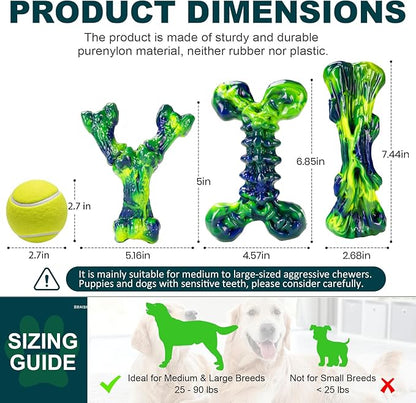 Kseroo Indestructible Dog Toys for Aggressive Chewers 3-Pack: Peanut Butter Flavored Dog Chew Toys, Tough Dog Toys for Medium & Large Dogs (20-90lbs), Hard Nylon Dog Bone Toys to Keep Them Busy, Green