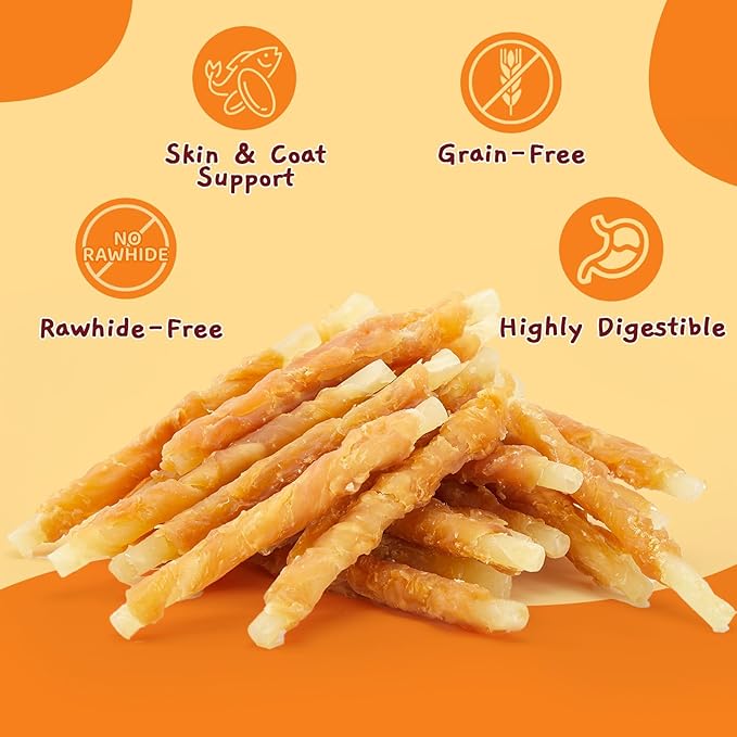 Jungle Calling Rawhide Free Dog Chews, Chicken Wrapped Cod Sticks Dog Treats, Soft Chewy Training Treats for Small Medium Dogs, 10.6 oz