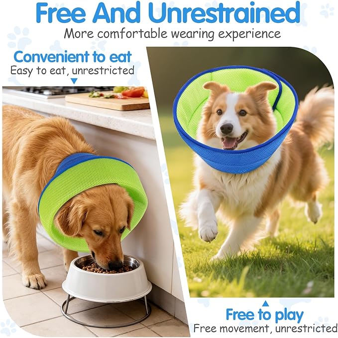 Upgrade Soft Dog Cone Collar, Dog Cone Alternative to Stop Licking After Surgery, Adjustable Comfy Cones for Small/Medium/Large Dogs, Light-Weight Mesh Fabric Elizabethan Collars (L)